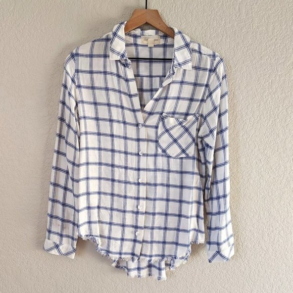 cloth & stone Tops - Cloth & Stone Double Windowpane Plaid Blue & White Button Down Top S